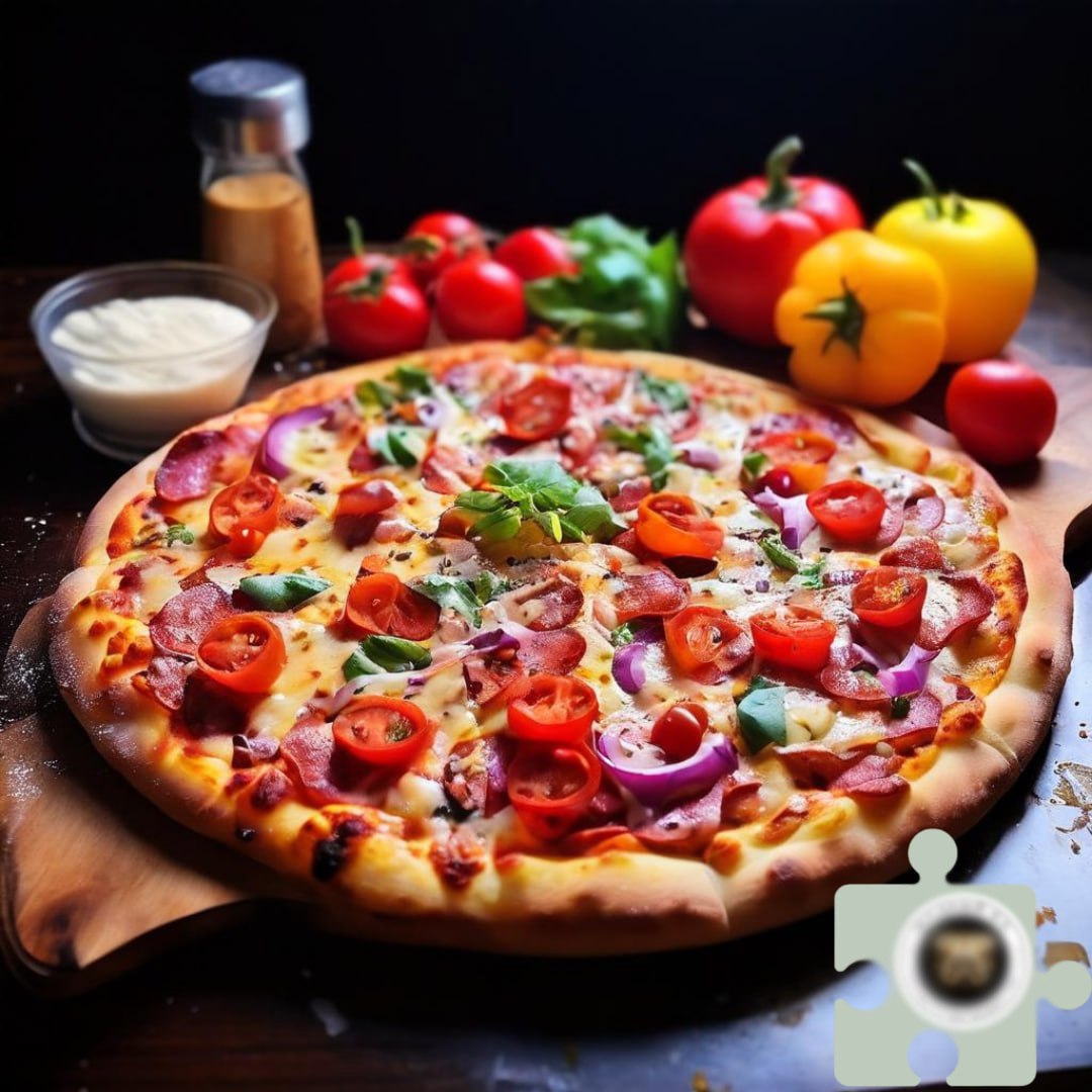 a pizza with tomatoes, onions and cheese on it